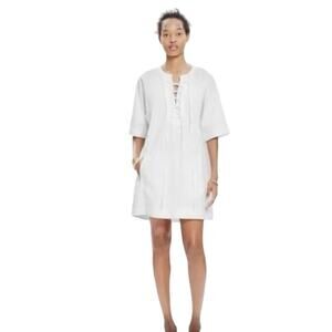 MADEWELL X DARYL K NWT White Beverly Lace Up Dress Eyelet Tassels Size Med